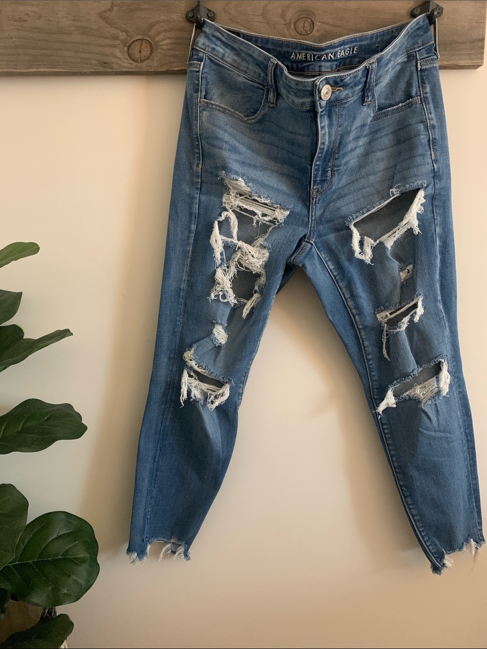 American Eagle Outfitters Light Blue Distressed Ankle Jeans